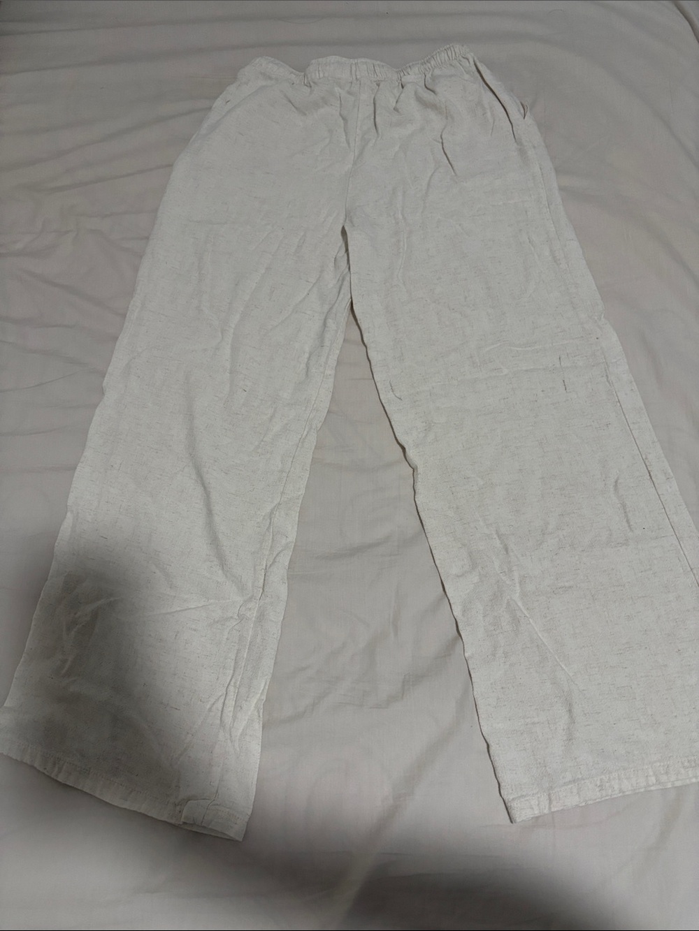 Blenca Cream Linen-Blend Pants with Subtle Texture